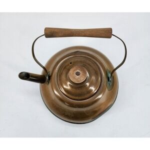 Vintage Spartan Copper‎ Tea Kettle Wood Handle Spout Rustic Kitchen Decor